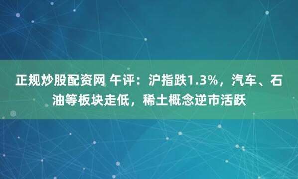 正规炒股配资网 午评：沪指跌1.3%，汽车、石油等板块走低，稀土概念逆市活跃